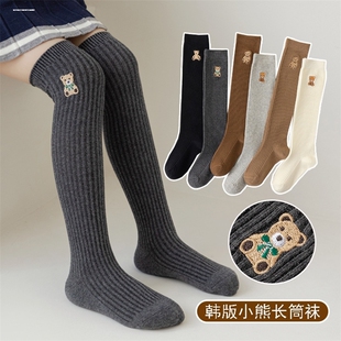 女童半腿袜中筒校服袜儿童长筒袜秋薄款过膝公主裙袜白色长统棉袜