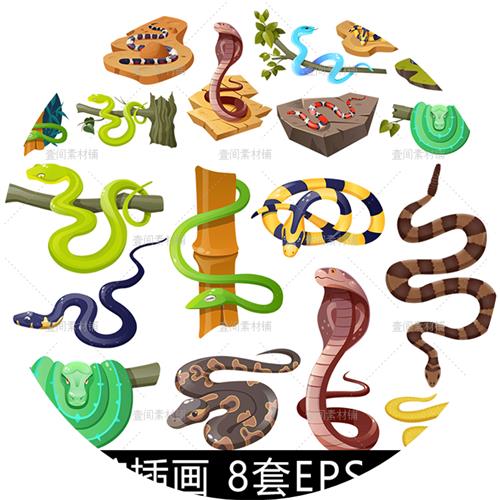dd17卡通可爱动物蛇毒蛇眼镜蛇蟒蛇图案插画免抠png矢量素材图片