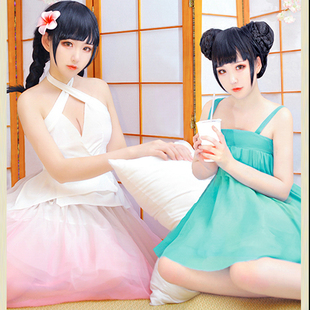 王者大乔小乔cos服装连衣裙撑假发全套白蛇青蛇cosplay可爱睡衣女