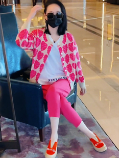 外套2024年春秋季 新款 时尚 子两件套 洋气粉色开衫 套装 女减龄休闲裤