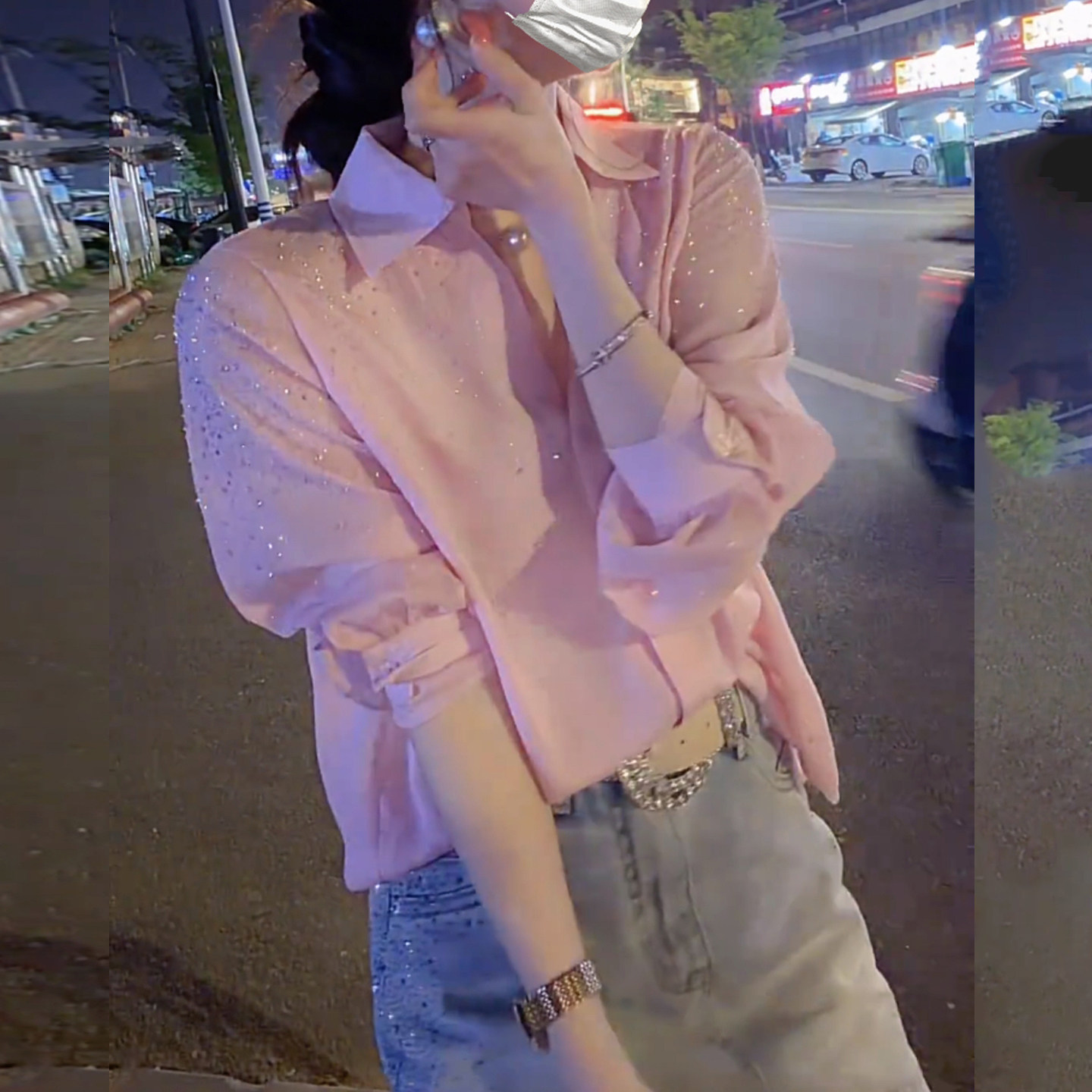 夏季防晒重工烫钻后背蕾丝衬衫