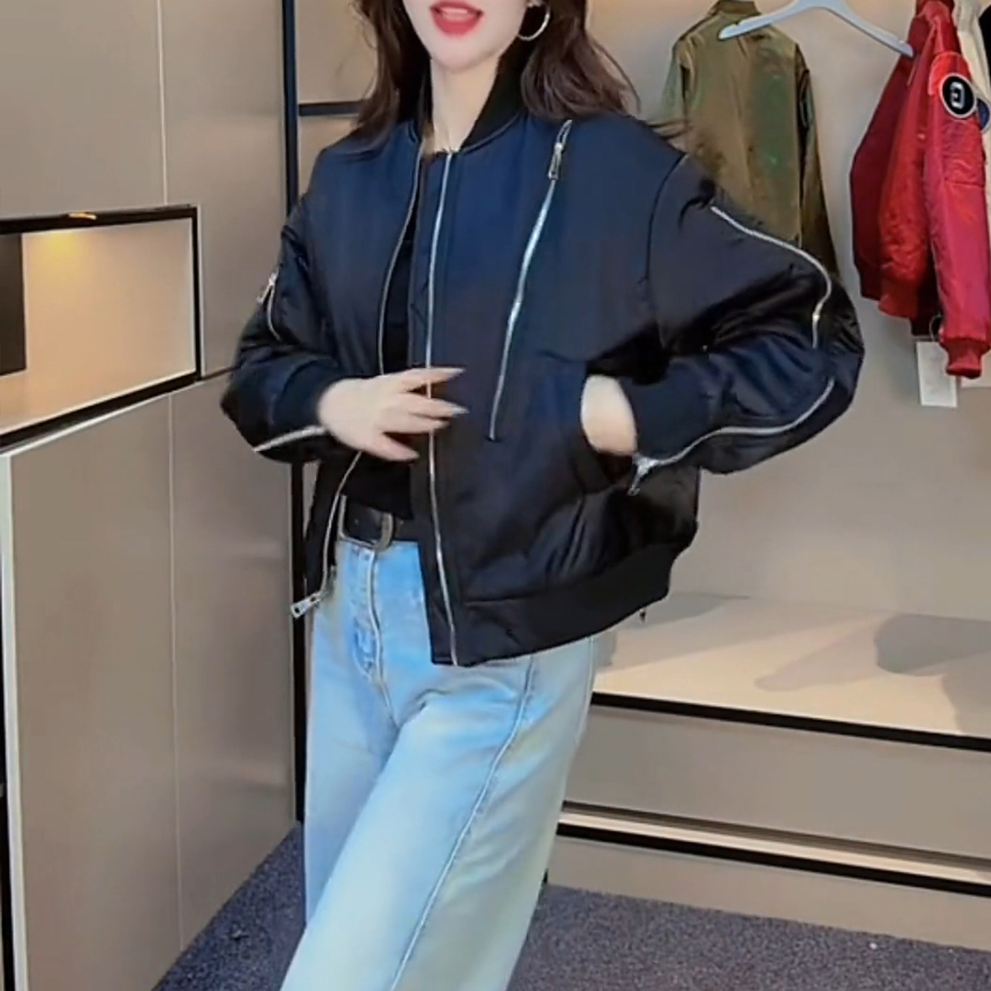 夹棉棒球服短款外套女时尚