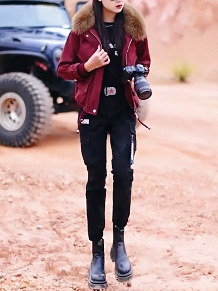 百搭短款毛领加绒加厚保暖棉服