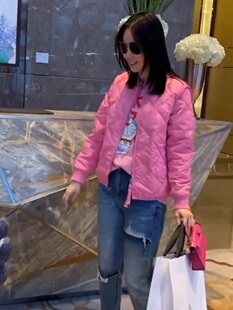 杭璐宽松显瘦棒球棉服女2023年秋冬新款气质红色立领羽绒服外套潮