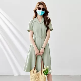 教师面试连衣裙女夏2025新款简约西装领衬衫裙小个子通勤正装长裙