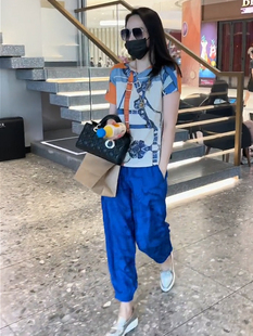 两件套 欧货印花圆领T恤女2023夏季 新款 时尚 洋气高级感减龄休闲裤