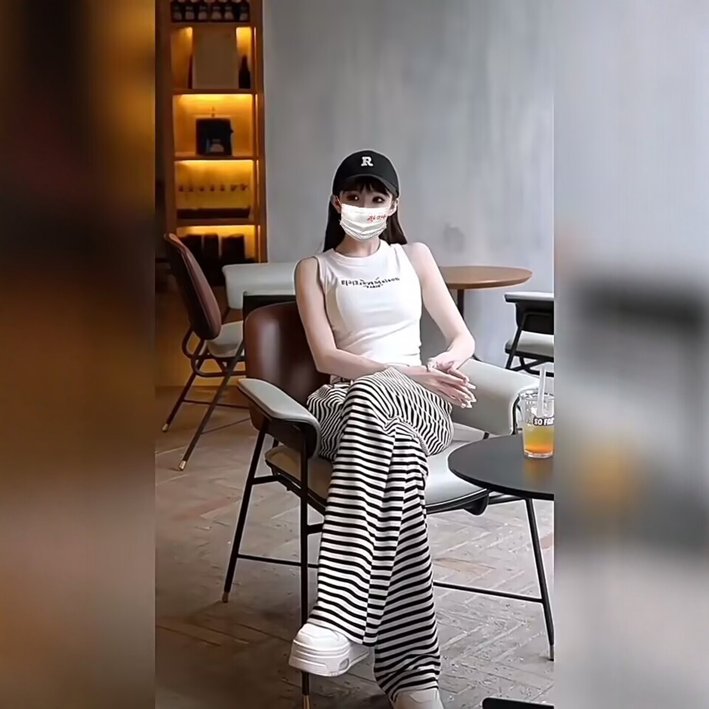 黑白条纹休闲裤女夏宽松斑马纹