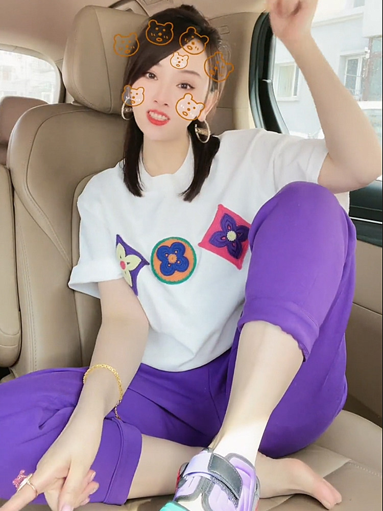 印花短袖白体T恤时尚套装女2023