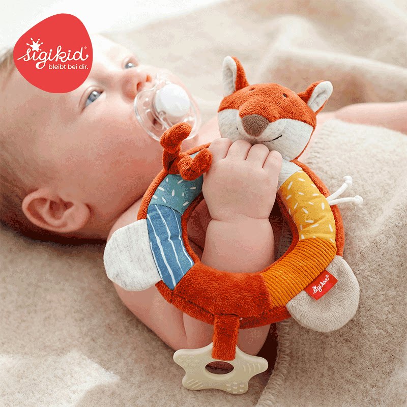 德国sigikid 宝宝手摇铃狐狸玩偶新生婴儿可啃咬安抚抓握训练玩具