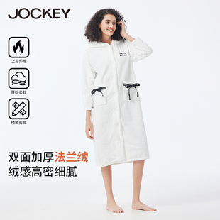 浴袍女 Jockey双面加绒法兰绒睡袍女士舒适保暖休闲家居服长款