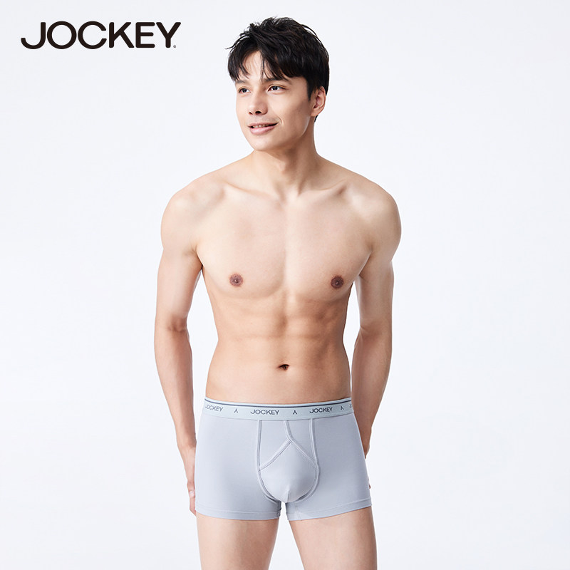 jockey男士内裤棉舒适亲肤平角裤纯色简约倒Y设计中腰四角短裤