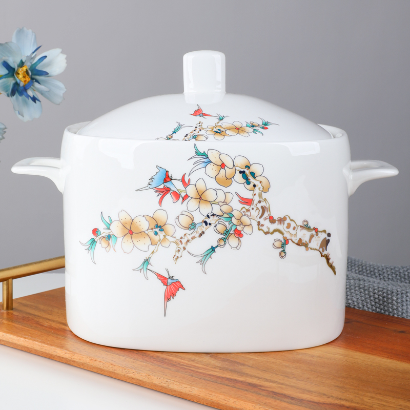 家用中式品锅骨瓷带盖汤煲方形煲双耳防烫大汤碗陶瓷轻奢天元煲