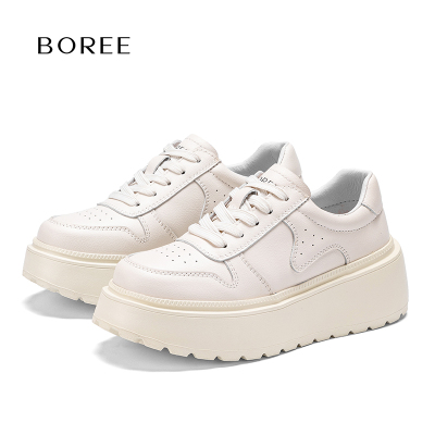 宝人头层牛皮真皮小白鞋女鞋厚底增高2025新款休闲运动防滑板鞋