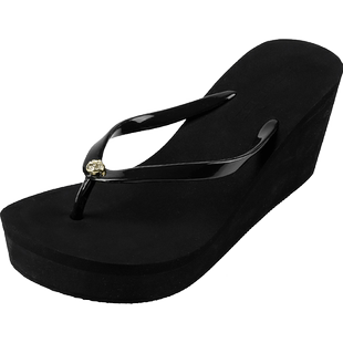 【8cm增高】宝人拖鞋女外穿厚底2025夏季坡跟夹脚人字拖海边度假