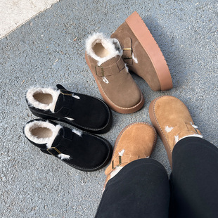 宝人加绒加厚保暖棉鞋2025冬季新款厚底增高百搭棉鞋复古休闲