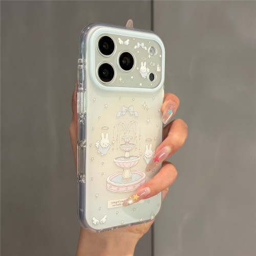 日韩梦幻蓝色卡通可爱喷泉米菲兔适用苹果18promax手机壳iPhone17pro女新款16pro亚克力15双层磨砂防摔保护套
