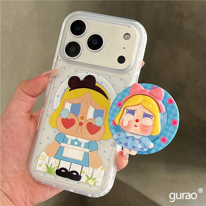 可爱卡通爱丽丝哭娃磁吸支架适用苹果17promax手机壳iphone16新款15磨砂肤感17pro防摔16pro保护套14网红女款