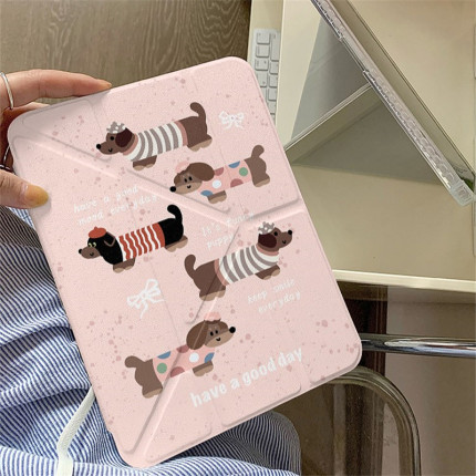 少女粉腊肠狗Y+三折适用ipad11保护套air7/6新款ipad10带笔槽11寸防摔10.2/10.9苹果平板保护套mini7女款