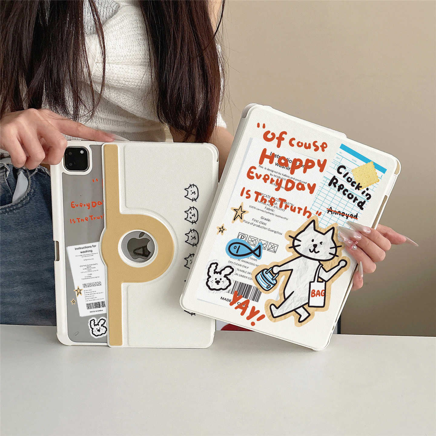 可爱购物袋猫咪360度旋转适用ipad11保护套磁吸air7/6新款ipad10带笔槽11寸防摔可拆卸苹果平板保护套mini7女