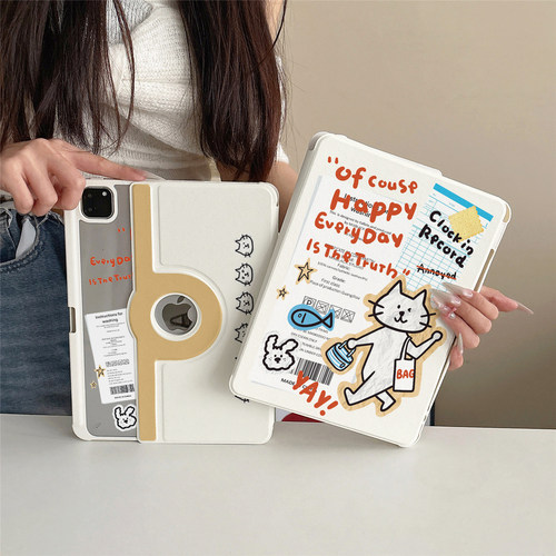 可爱购物袋猫咪360度旋转适用ipad11保护套磁吸air7/6新款ipad10带笔槽11寸防摔可拆卸苹果平板保护套mini7女
