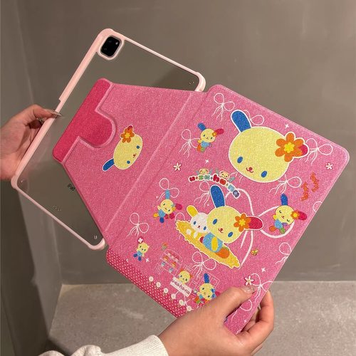 甜美粉色卡通花小兔360度旋转适用ipad11保护壳air7新款ipad10带笔槽air6防摔11寸苹果平板保护套10.9女mini7