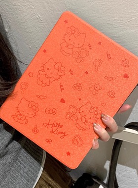 橙色卡通可爱Kitty猫360度旋转适用ipad11保护壳air7新款ipad10笔槽air6防摔11寸苹果平板保护套10.9女mini7