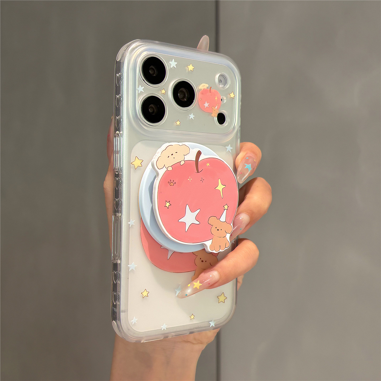 超可爱卡通粉色苹果小狗磁吸支架适用苹果18promax手机壳iPhone17pro女新款16pro肤感磨砂15透明14防摔保护套