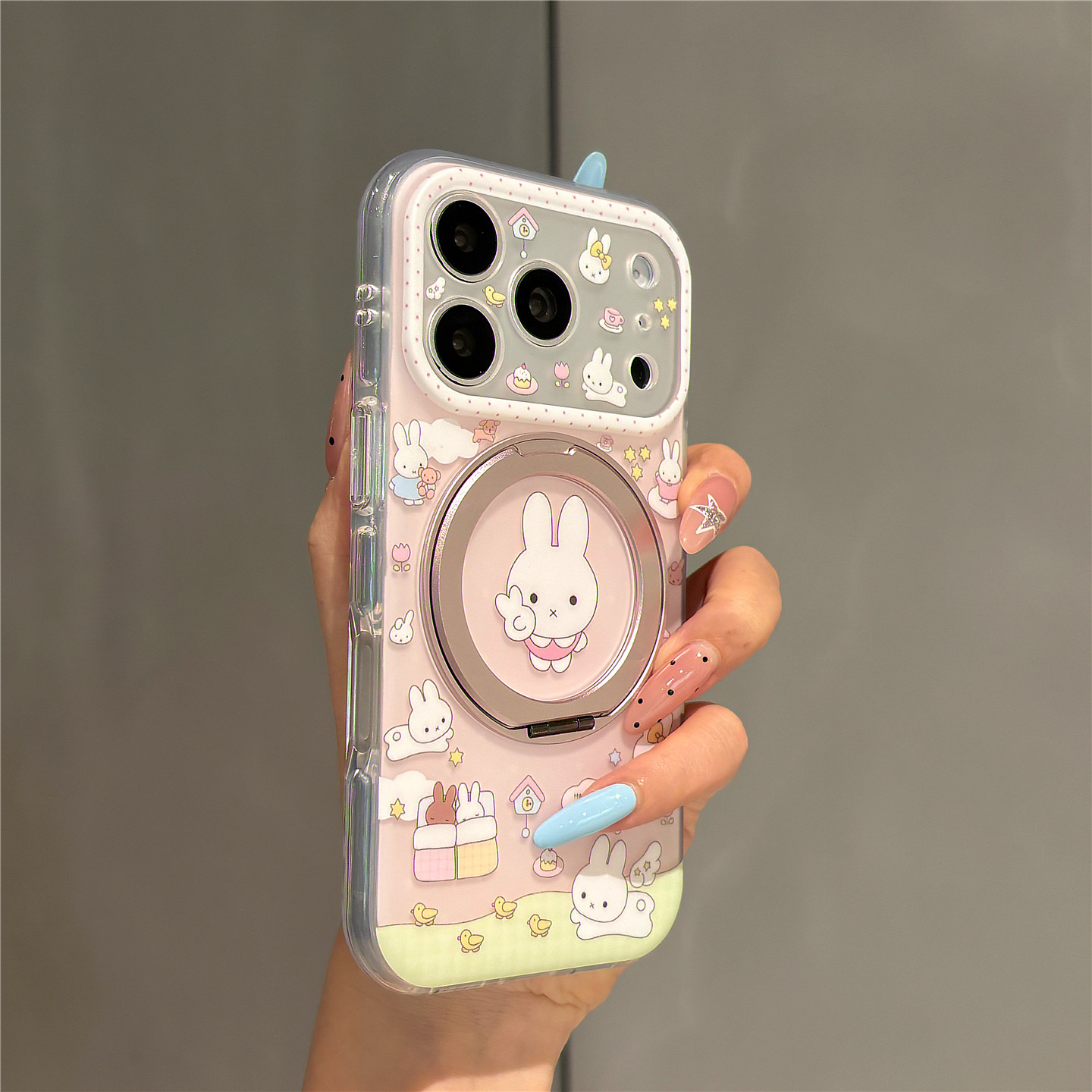少女心粉色卡通米菲兔360旋转支架适用苹果18promax手机壳iphone17pro新款16pro双层壳15pro全包防摔保护套