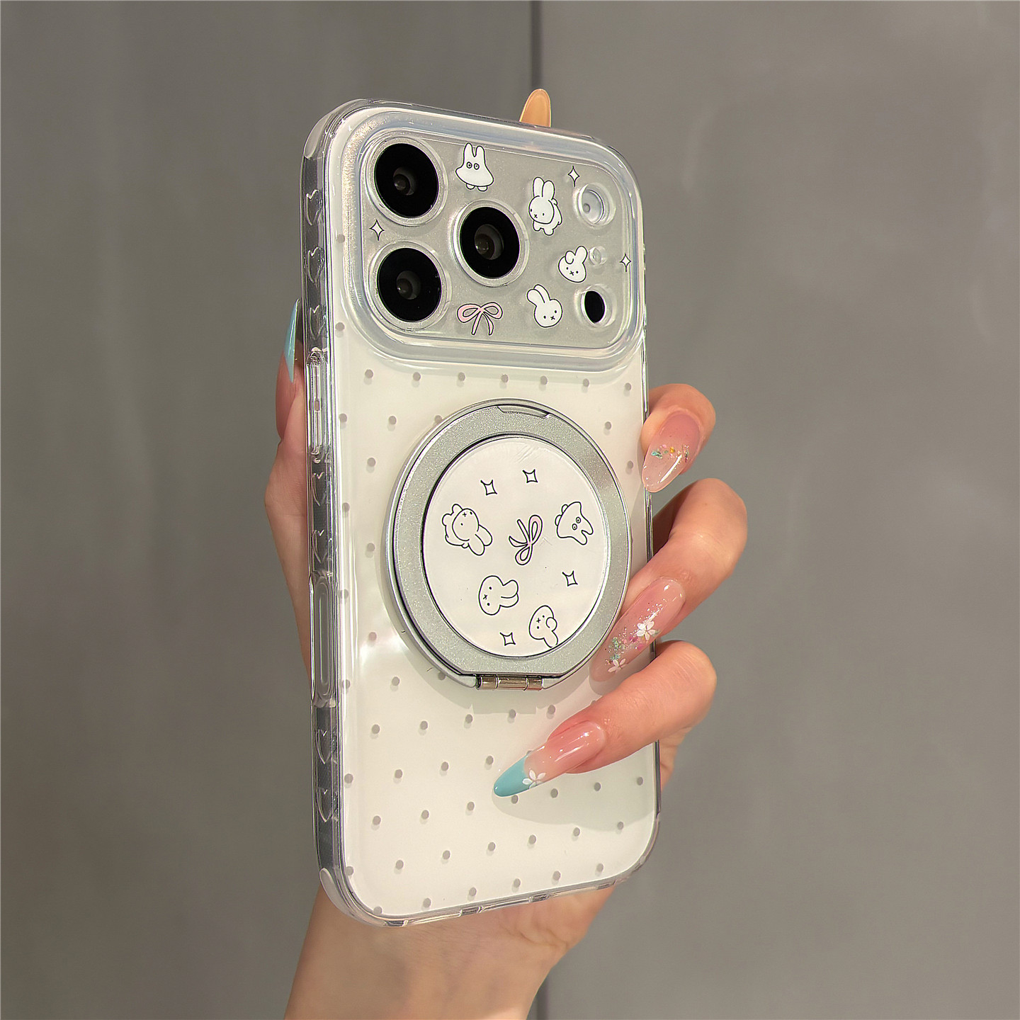 韩系简约卡通可爱米菲兔头像360旋转支架适用苹果18promax手机壳iPhone17pro双层16pro女新款15防摔14保护套