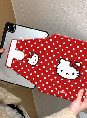 红色波点可爱kt猫头像360度旋转适用ipad11保护壳air7新款ipad10笔槽air6防摔11寸苹果平板保护套10.9女mini7