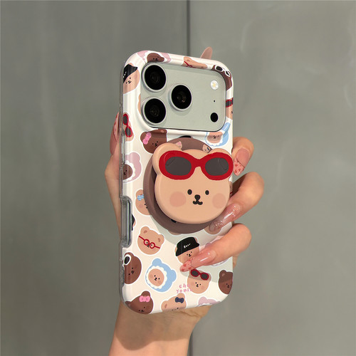 卡通可爱twoi小熊磁吸支架适用苹果18promax手机壳iphone17pro女新款16pro网红超火15pro二合一17防摔保护套