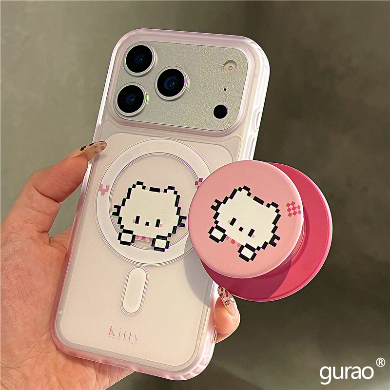 粉色卡通像素kitty猫磁吸支架适用苹果17promax手机壳iphone16女新款15磨砂肤感17pro防摔16pro保护套14网红