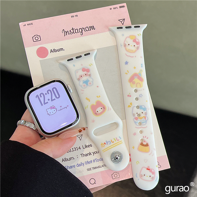 可爱Kitty猫房屋适用iwatchs10硅胶苹果手表applewatch10表带s9/s8新款s7小众ultra2磨砂45se女款s6网红