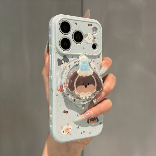 小清新海盐蓝泼墨小狗磁吸支架适用苹果17promax手机壳iPhone17pro女新款16pro亚克力15全包防摔14保护套超火