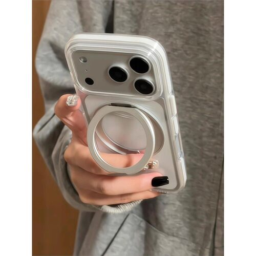 简约纯色透明折叠支架适用苹果17promax手机壳iphone16新款15高级感17pro全包防摔16pro保护套14网红13男女款