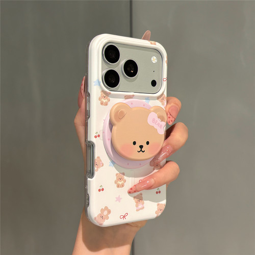 日韩卡通twoi小熊磁吸支架适用苹果18promax手机壳iphone17pro新款16pro网红超火15pro磨砂硬壳17防摔保护套
