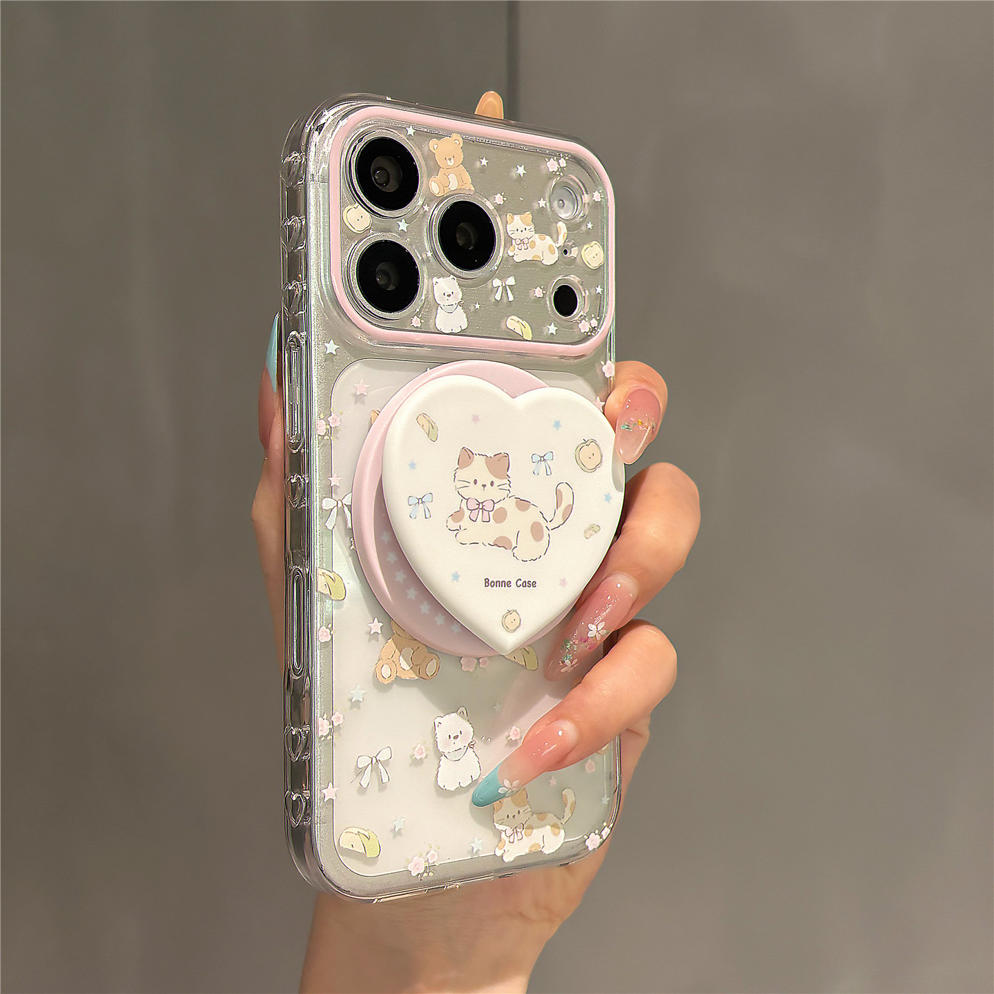 软萌卡通可爱青苹果爱心小狗磁吸支架适用苹果18promax手机壳iPhone17pro女新款16pro透明壳15防摔14保护套13