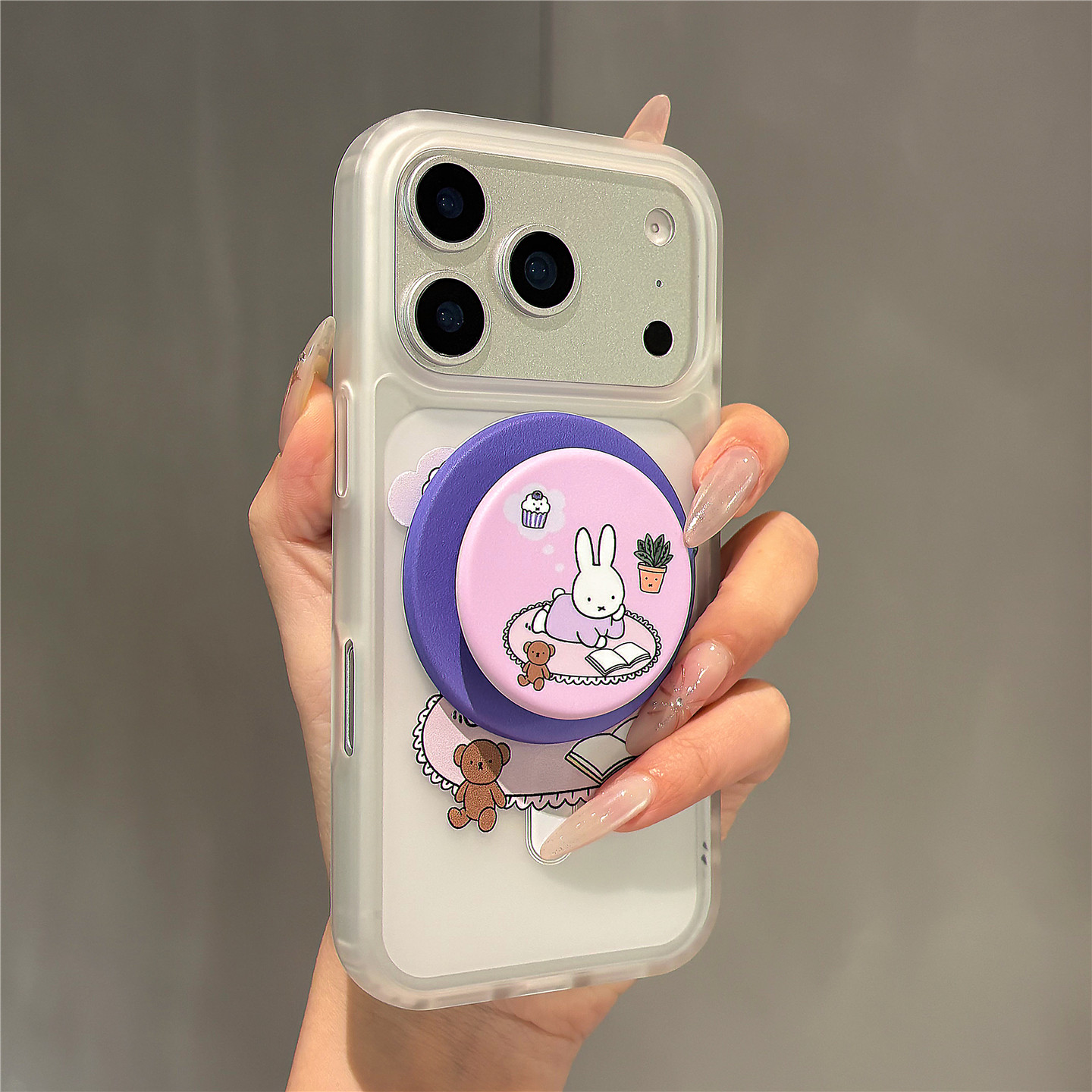 简约香芋紫卡通米菲兔磁吸支架适用苹果17promax手机壳iphone16女新款15磨砂肤感17pro防摔16pro保护套14网红