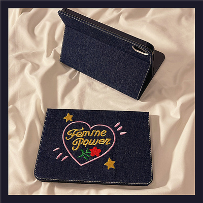 适用牛仔刺绣日韩苹果平板保护套