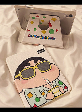 卡通动漫墨镜小新适用ipad11保护套ipad10新款13寸带笔槽mini7防摔air7/6女360度旋转10.9苹果平板保护壳pro