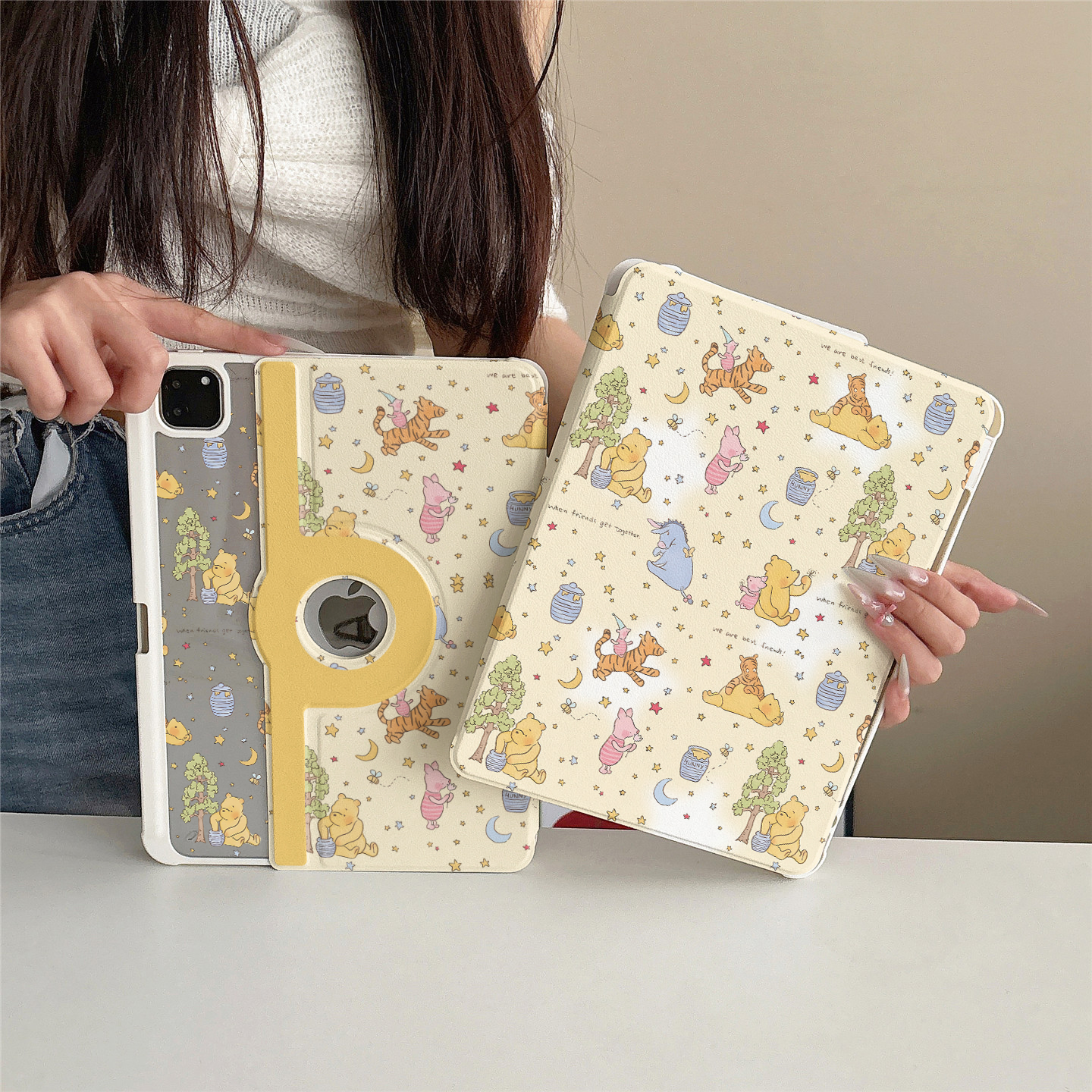 可爱维尼熊皮杰猪360度旋转适用ipad11保护套磁吸air7/6新款ipad10带笔槽11寸防摔可拆卸苹果平板保护套mini7