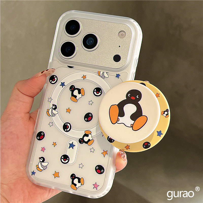 简约可爱pingu企鹅磁吸支架适用苹果17promax手机壳iphone16新款15磨砂肤感17pro防摔16pro保护套14网红女款