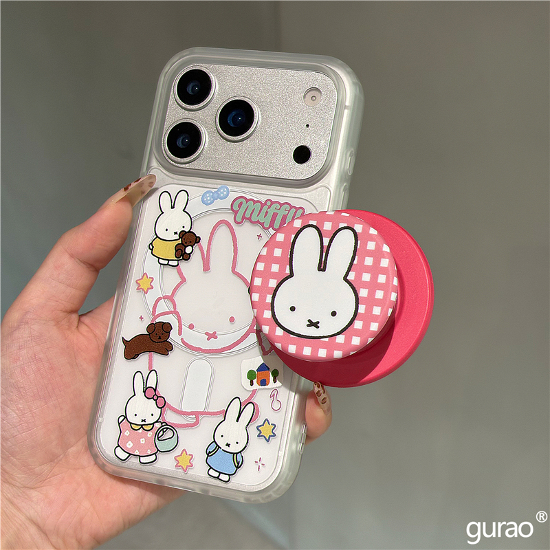 简约少女卡通线条米菲磁吸支架适用苹果17promax手机壳iphone16女新款15磨砂肤感17pro防摔16pro保护套14网红
