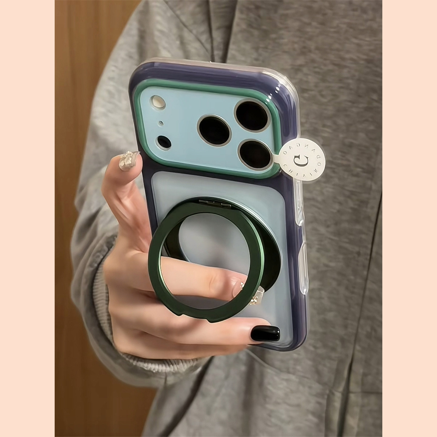 简约半透撞色蓝色360旋转支架适用苹果18promax手机壳iphone17pro新款16pro小众高级感15pro创意防摔保护套图片