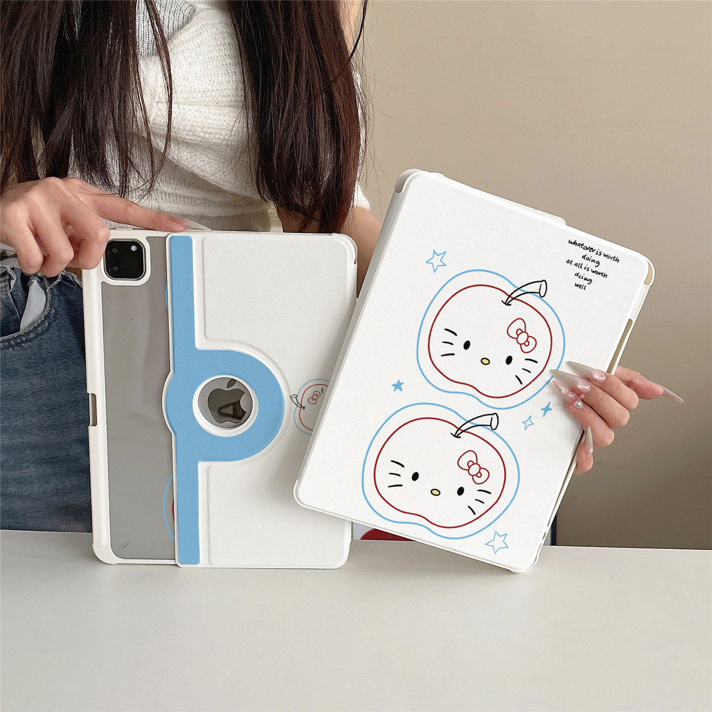 可爱线条苹果kt猫360度旋转适用ipad11保护套磁吸air7/6新款ipad10带笔槽11寸防摔可拆卸苹果平板保护套mini7