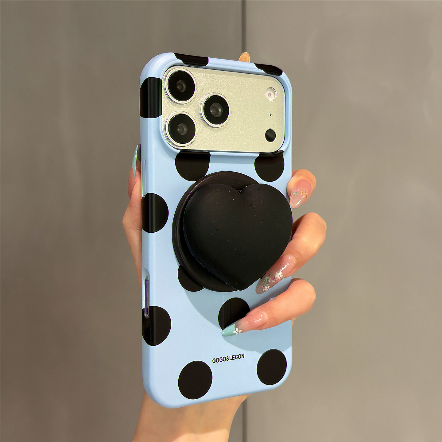 韩系ins小众蓝波点爱心磁吸支架适用苹果18promax手机壳iPhone17pro菲林半包16pro女新款15pro防摔保护套硬壳图片