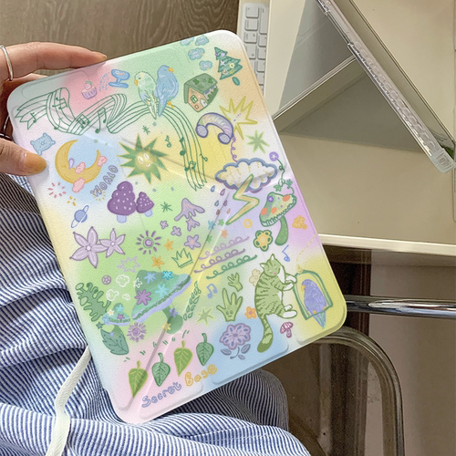 彩色晕染梦幻丛林Y+三折适用ipad11保护套air7/6新款ipad10带笔槽11寸防摔10.2/10.9苹果平板保护套mini7女