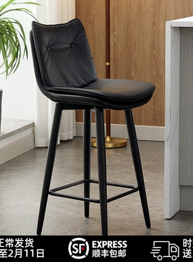 铁艺旋转吧台椅家用设计师高脚凳子酒吧椅子靠背商用收银前台吧凳