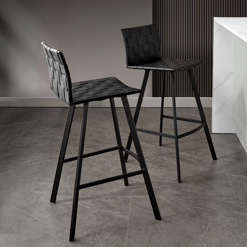设计师现代简约铁艺吧台椅轻奢意式高脚凳岛台酒吧马鞍皮吧椅家用