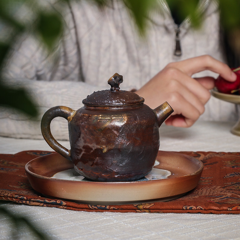 杨涛龙泉青瓷柴窑落灰烧手工壶复古高端茶器柴烧家用泡茶器孤品